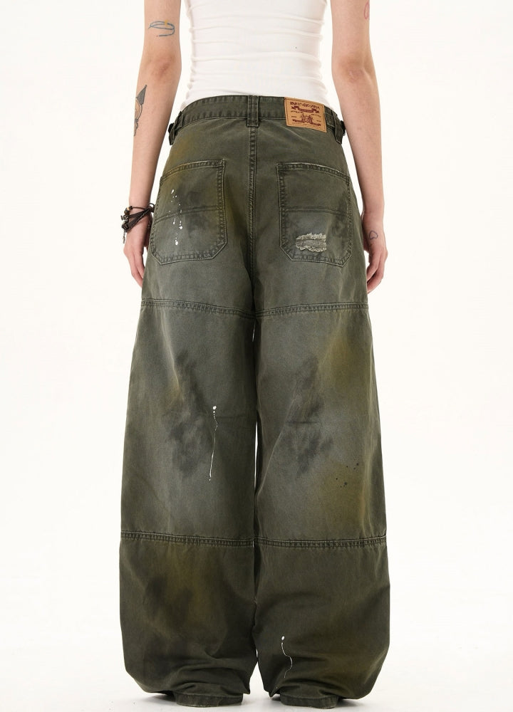 【MAXDSTR】Ash dirt wash wide denim pants  MD0198