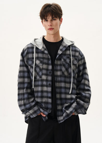 【MAXDSTR】Basic check pattern dull plus shirt-like design hoodie  MD0199