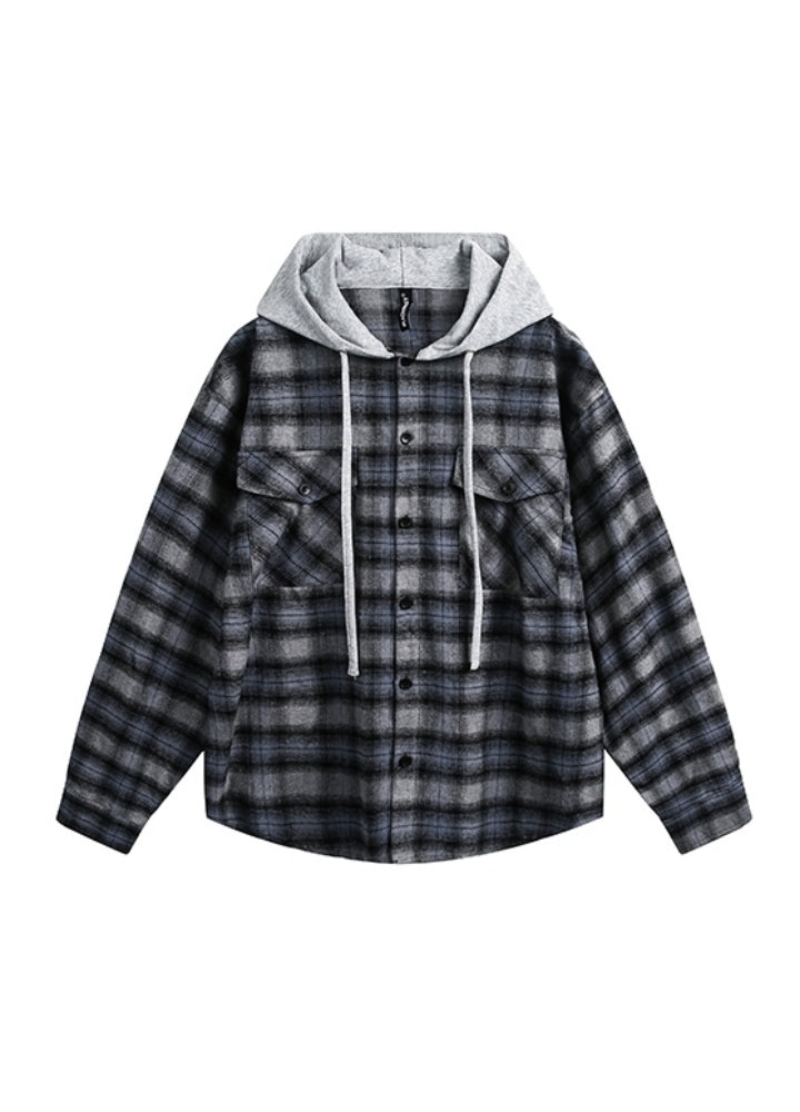 【MAXDSTR】Basic check pattern dull plus shirt-like design hoodie  MD0199