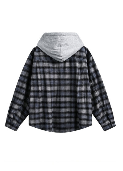 【MAXDSTR】Basic check pattern dull plus shirt-like design hoodie  MD0199