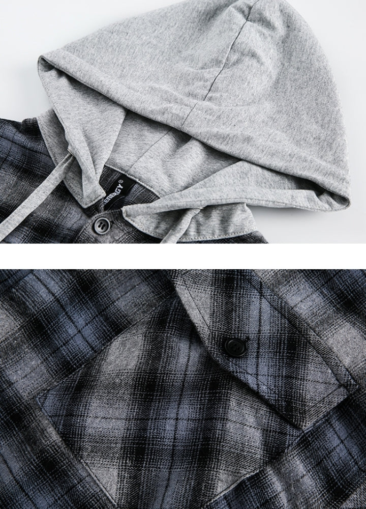 【MAXDSTR】Basic check pattern dull plus shirt-like design hoodie  MD0199