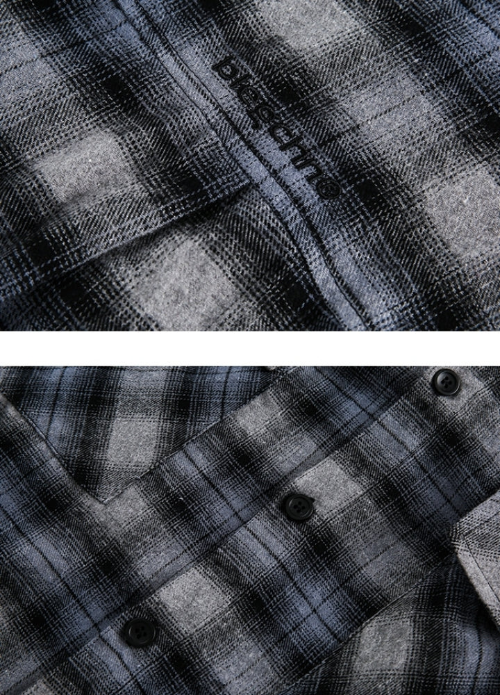 【MAXDSTR】Basic check pattern dull plus shirt-like design hoodie  MD0199