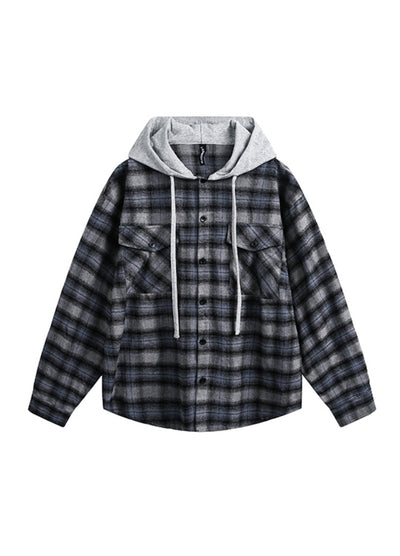 【MAXDSTR】Basic check pattern dull plus shirt-like design hoodie  MD0199