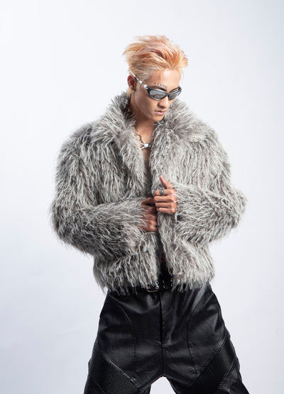 【PLAN1ONE】Fur design short silhouette wide over jacket  PL0053