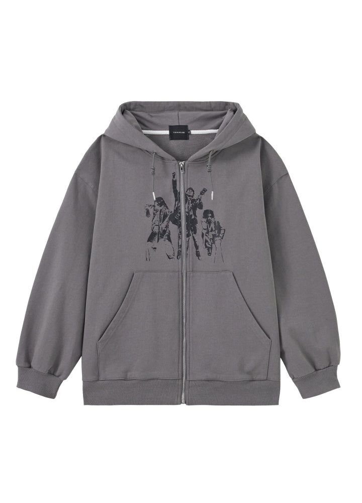 【YUKAHOUSE 】Front design subculture style full zip basic hoodie  YO0024