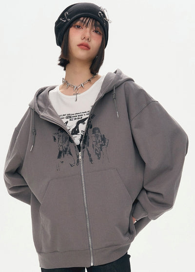 【YUKAHOUSE 】Front design subculture style full zip basic hoodie  YO0024