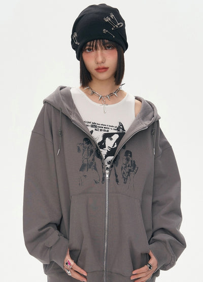 【YUKAHOUSE 】Front design subculture style full zip basic hoodie  YO0024