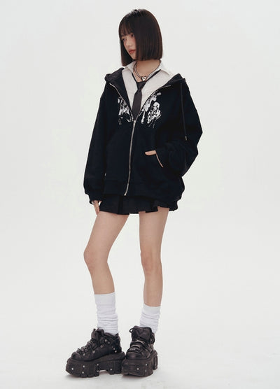 【YUKAHOUSE 】Front design subculture style full zip basic hoodie  YO0024