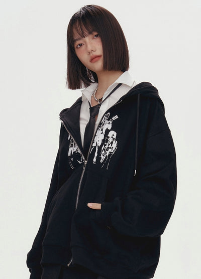 【YUKAHOUSE 】Front design subculture style full zip basic hoodie  YO0024