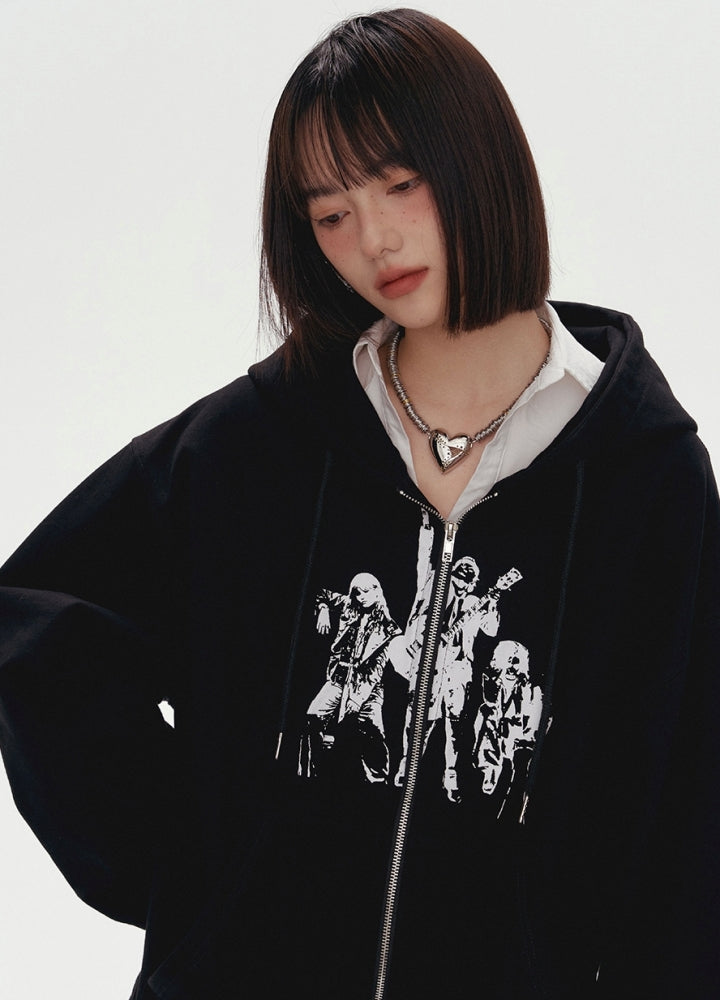 【YUKAHOUSE 】Front design subculture style full zip basic hoodie  YO0024