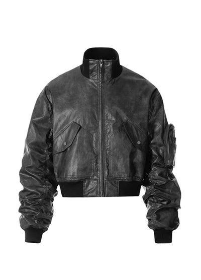 【MAXDSTR】Vintage style synthetic leather high neck jacket  MD0201