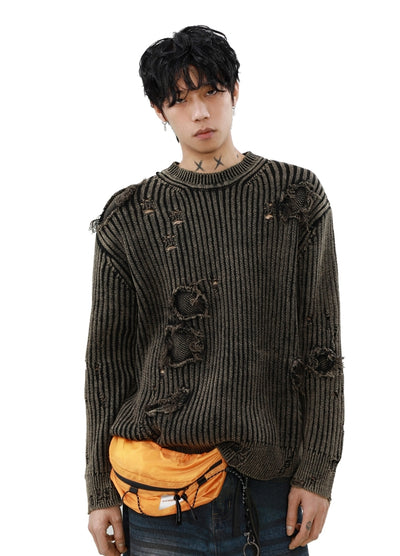 【MR nearly】Mid-length distressed simple design tight fit knit sweater  MR0151