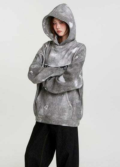 【NIHAOHAO】Vintage dull base color front initial hoodie  NH0200