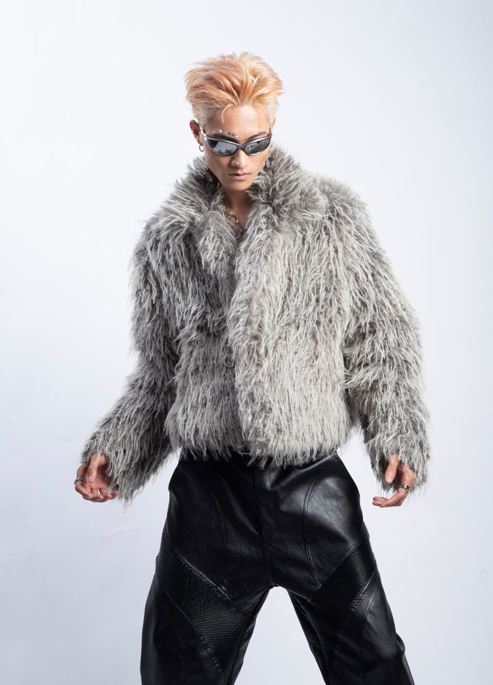 【PLAN1ONE】Fur design short silhouette wide over jacket  PL0053