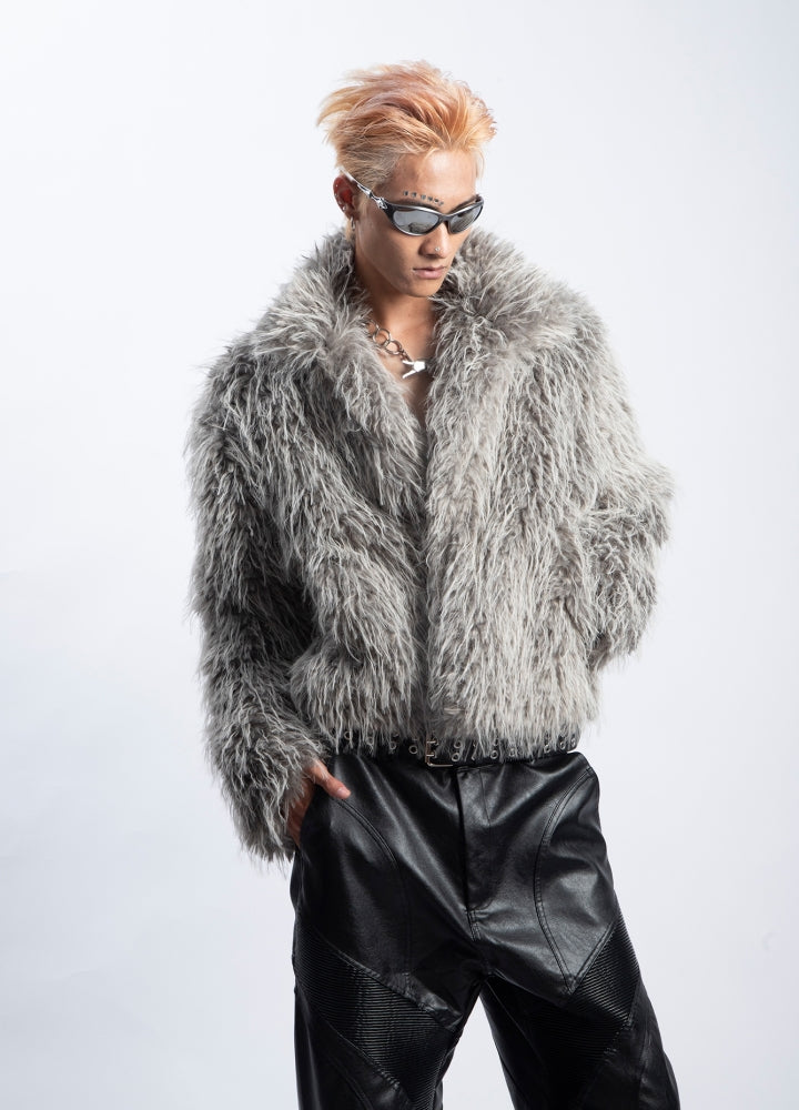 【PLAN1ONE】Fur design short silhouette wide over jacket  PL0053