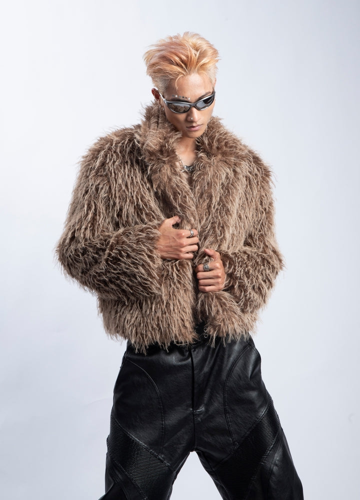 【PLAN1ONE】Fur design short silhouette wide over jacket  PL0053