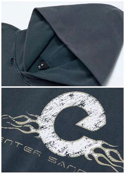 【OVDY】Front Subculture Devil Vintage Base Color Hoodie  OD0008