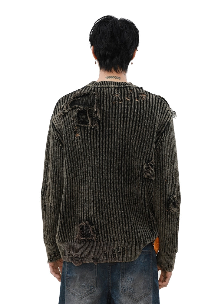 【MR nearly】Mid-length distressed simple design tight fit knit sweater  MR0151