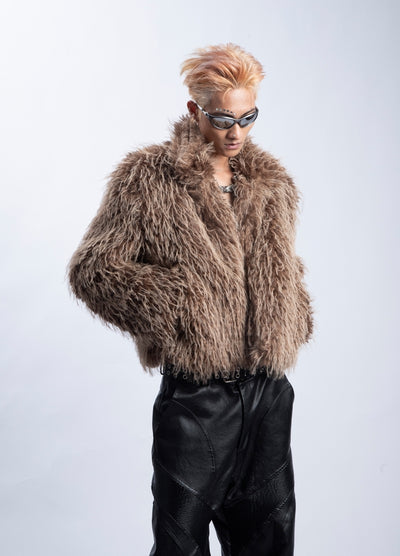 【PLAN1ONE】Fur design short silhouette wide over jacket  PL0053