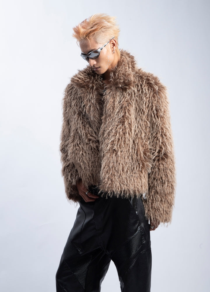 【PLAN1ONE】Fur design short silhouette wide over jacket  PL0053