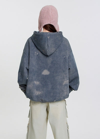 【NIHAOHAO】Vintage dull base color front initial hoodie  NH0200