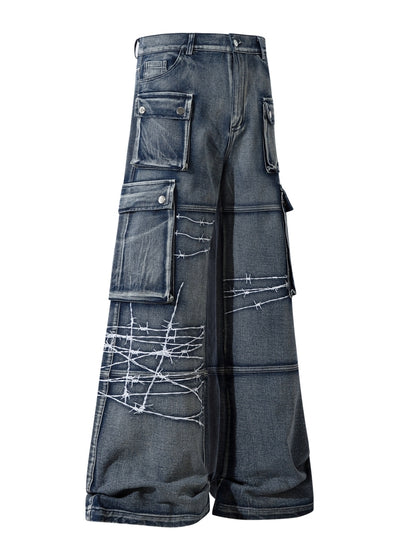 【Blacklists】Basic wide straight mid-length cargo denim pants  BL0030