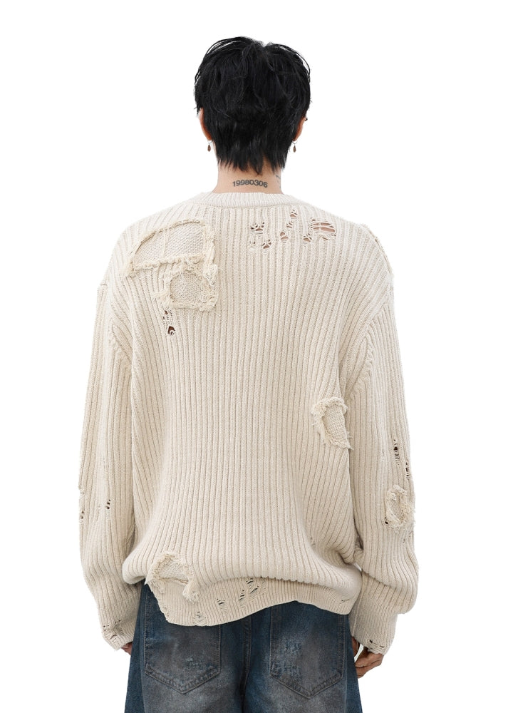 【MR nearly】Mid-length distressed simple design tight fit knit sweater  MR0151