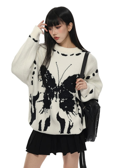 【VINMUK】Random hand-stitched design butterfly front knit sweater  VM0020