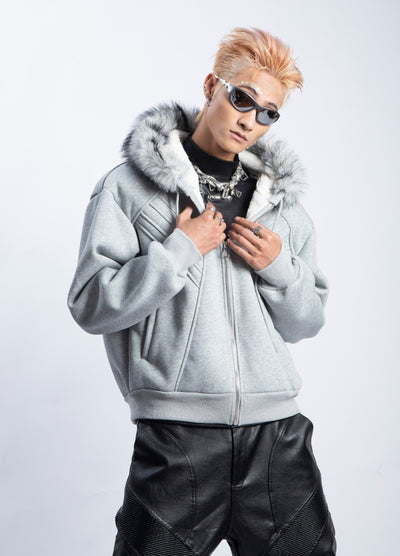 【PLAN1ONE】Sweat full zip fur hoodie style jacket  PL0051