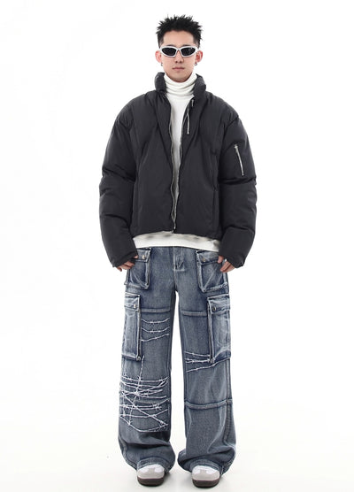 【Blacklists】Basic wide straight mid-length cargo denim pants  BL0030