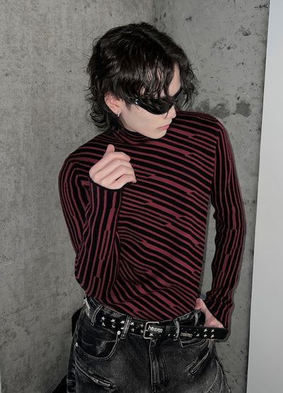 【SOULWORKER】Diagonal border line dark style design long sleeve T-shirt  SW0044