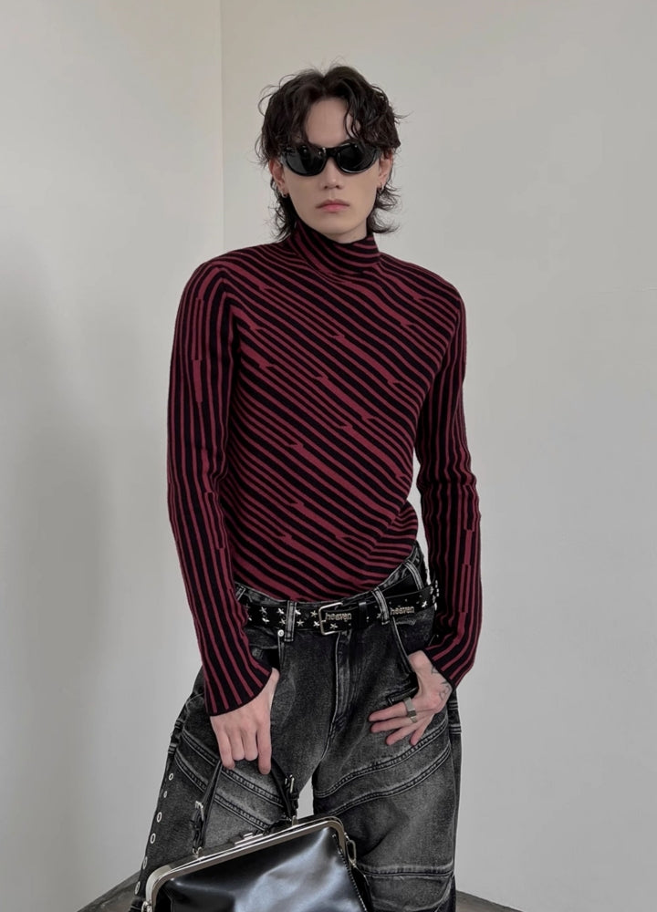 【SOULWORKER】Diagonal border line dark style design long sleeve T-shirt  SW0044