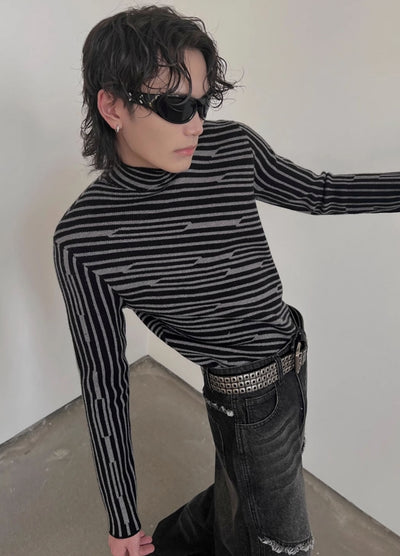 【SOULWORKER】Diagonal border line dark style design long sleeve T-shirt  SW0044