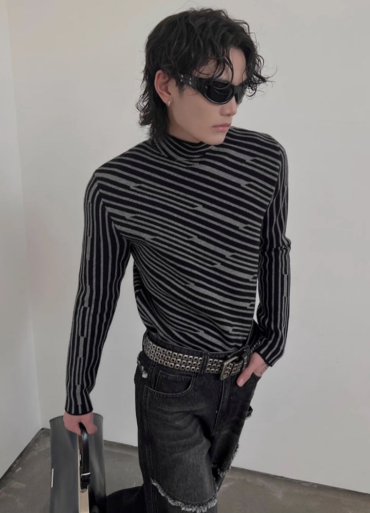 【SOULWORKER】Diagonal border line dark style design long sleeve T-shirt  SW0044