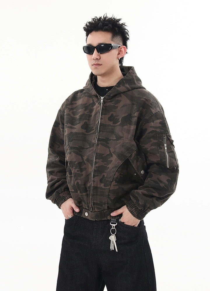 【Blacklists】All camo rib style full zip jacket hoodie  BL0044