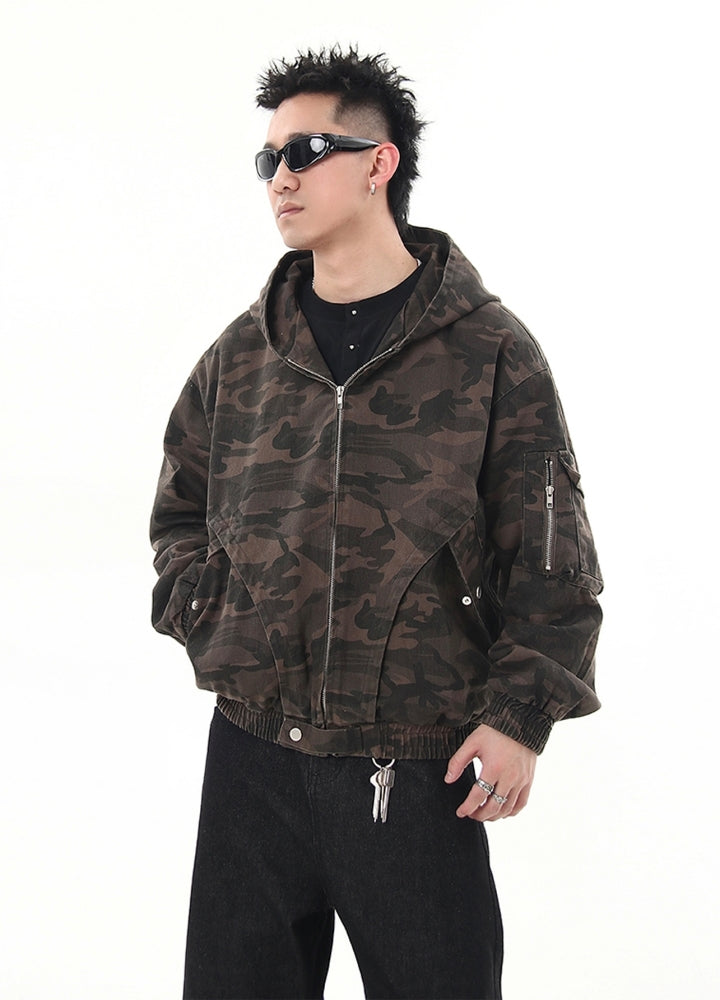 【Blacklists】All camo rib style full zip jacket hoodie  BL0044