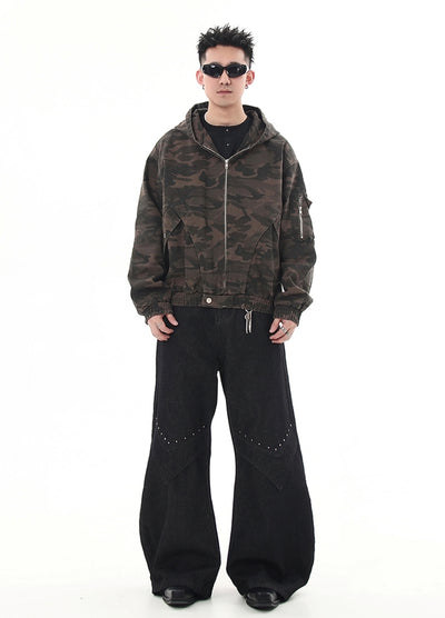 【Blacklists】All camo rib style full zip jacket hoodie  BL0044