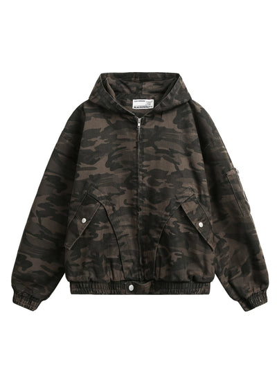 【Blacklists】All camo rib style full zip jacket hoodie  BL0044