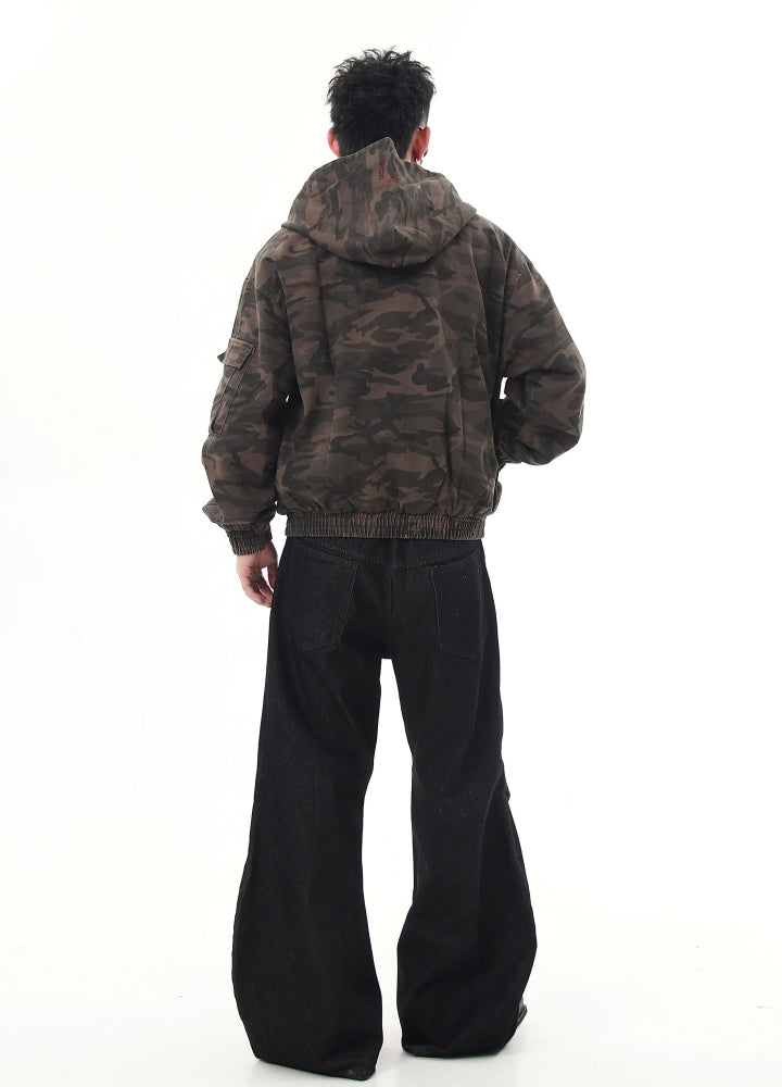 【Blacklists】All camo rib style full zip jacket hoodie  BL0044