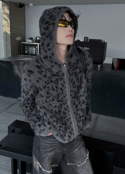 【SOULWORKER】Leopard print design muted color full zip hoodie  SW0045