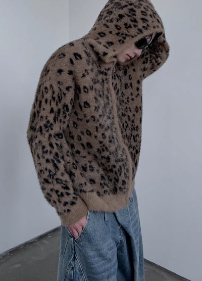 【SOULWORKER】Leopard print design muted color full zip hoodie  SW0045