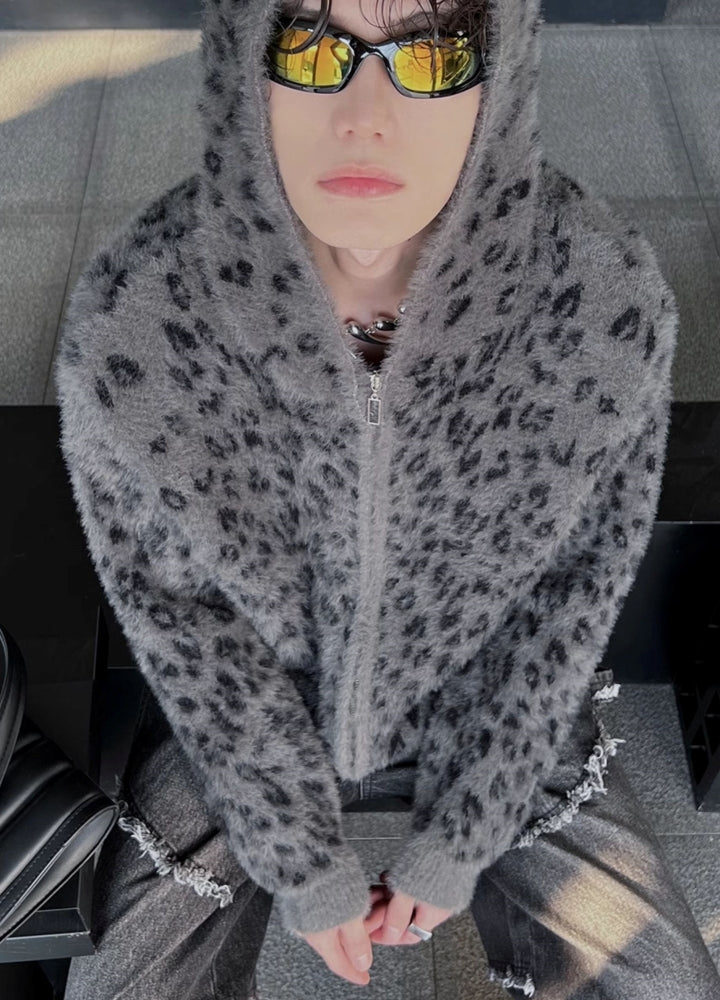 【SOULWORKER】Leopard print design muted color full zip hoodie  SW0045