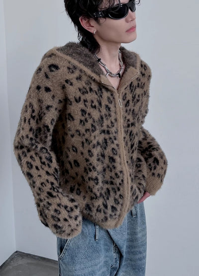 【SOULWORKER】Leopard print design muted color full zip hoodie  SW0045