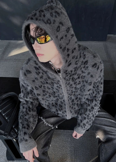 【SOULWORKER】Leopard print design muted color full zip hoodie  SW0045