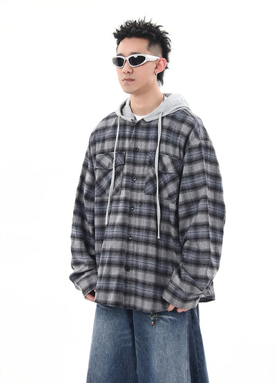 【Blacklists】Checkered button design casual style hoodie  BL0045