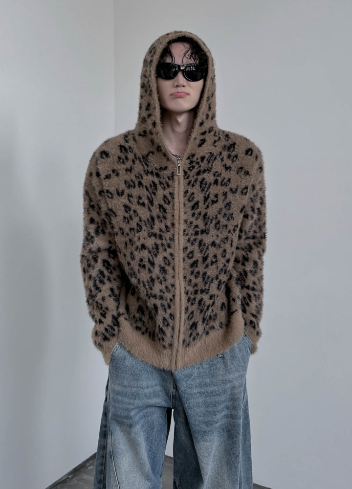 【SOULWORKER】Leopard print design muted color full zip hoodie  SW0045