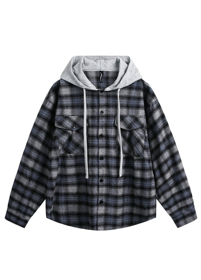 【Blacklists】Checkered button design casual style hoodie  BL0045