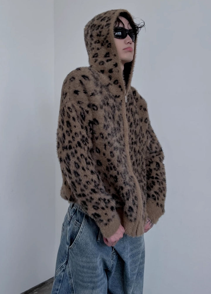 【SOULWORKER】Leopard print design muted color full zip hoodie  SW0045