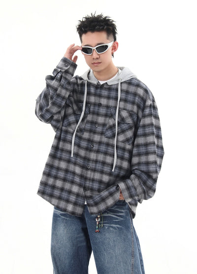 【Blacklists】Checkered button design casual style hoodie  BL0045