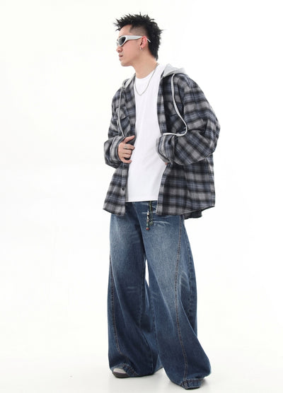 【Blacklists】Checkered button design casual style hoodie  BL0045